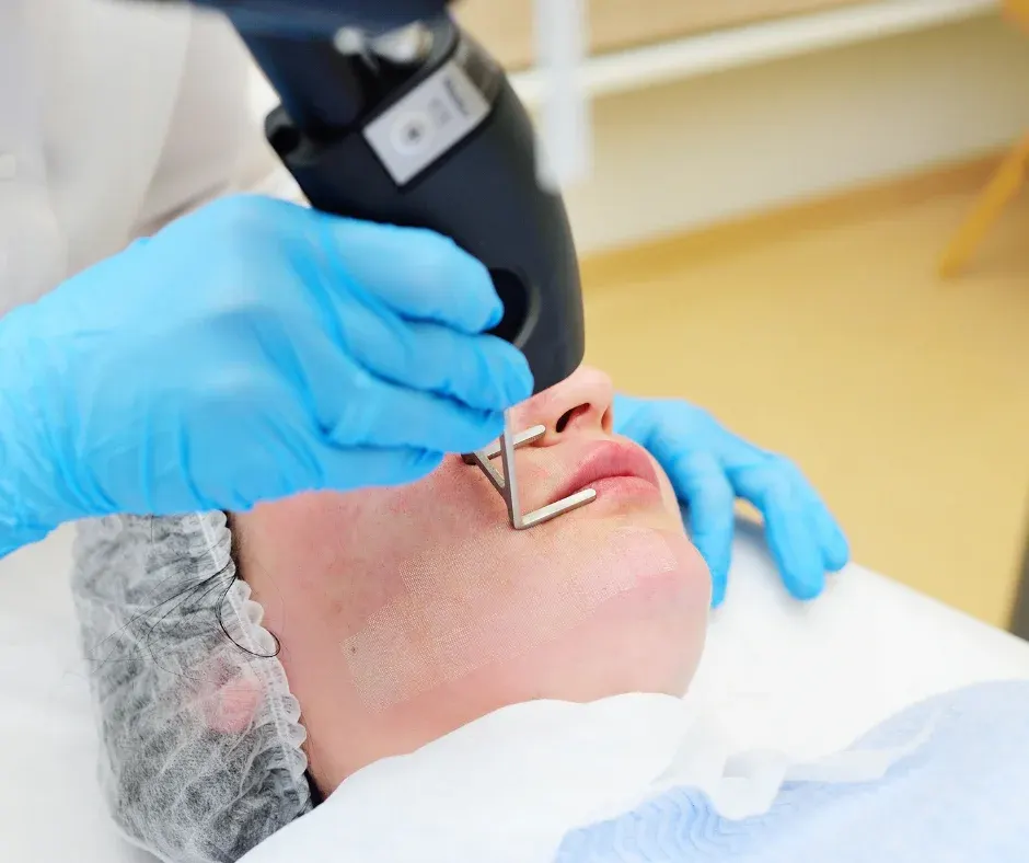 Laser CO2 utilisée sur le visage d’une femme